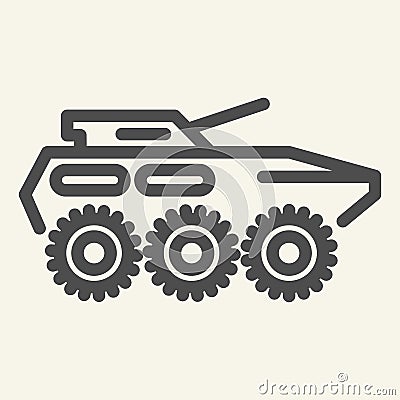 Armored troop-carrier line icon. Armored vehicle vector illustration isolated on white. Artillery outline style design Vector Illustration