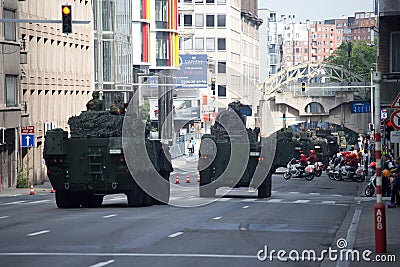 Armored vehicles during the military parade on the Belgium National Day Editorial Stock Photo