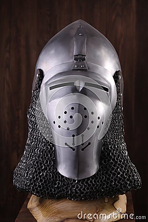 Armour of the medieval knight. Metal protection of the soldier Stock Photo