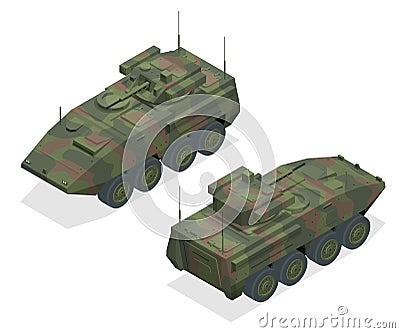 An armoured personnel carrier APC , broad type of armoured, military vehicles designed to transport personnel and Vector Illustration