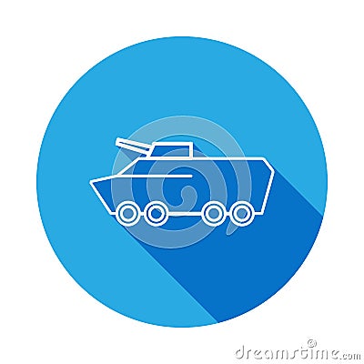 Armoured vehicle line icon with long shadow. Element of military illustration. Signs and symbols outline icon for websites, web de Cartoon Illustration