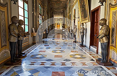 The Armoury corridor on the main floor of the Grandmaster`s Pala Editorial Stock Photo