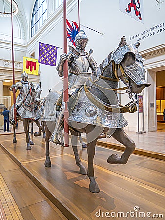 Arms and Armor galleries, learn how the European knight in shining armor evolved and declined Editorial Stock Photo