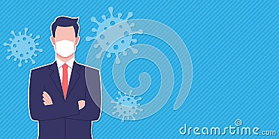 Arms crossed portrait suit man with mask in coronavirus crisis. Stock Photo