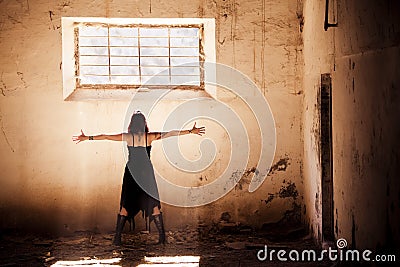 Arms raised gothic girl Stock Photo