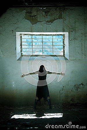 Arms raised gothic girl Stock Photo