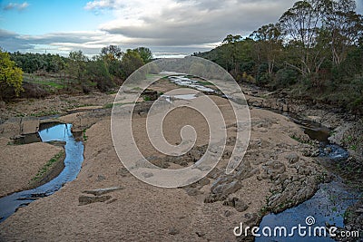 2 arms of water at the low tide of the Ponsul River in the district of Castelo Branco Stock Photo