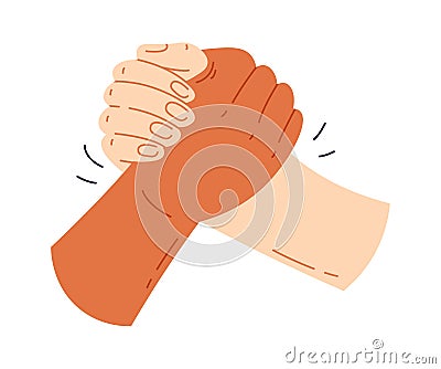 Armwrestling flat icon Hands of different races Vector Illustration