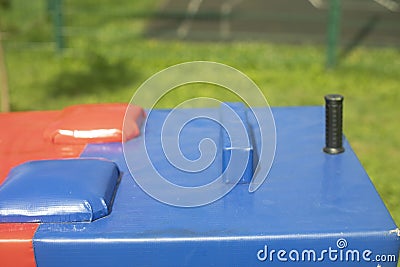 Armwrestling table. Place to fight with your hands. Sports equipment on street Stock Photo