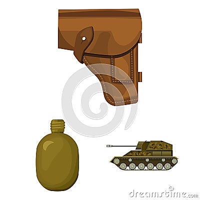 Army and armament cartoon icons in set collection for design. Weapons and equipment vector symbol stock web illustration Vector Illustration