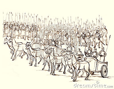 An army on the battlefield is lined up for battle Stock Photo
