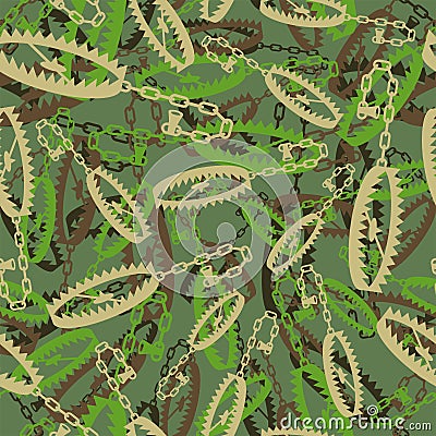 Army Bear trap pattern seamless. Metal animal mantrap background military. Protective soldier ornament. War Hunter texture Vector Illustration