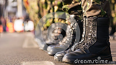 Army boots close up Stock Photo