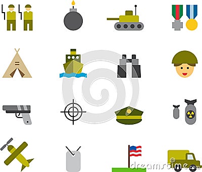 ARMY colored flat icons Vector Illustration