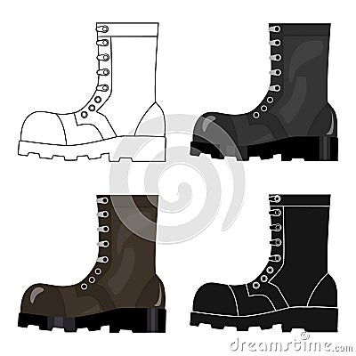 Army combat boots icon in cartoon style isolated on white background. Military and army symbol stock vector illustration Vector Illustration