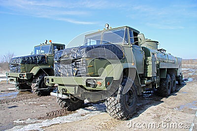 Army fuel trucks Stock Photo