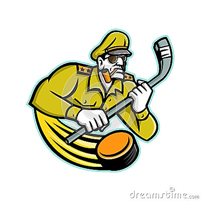 Army General Ice Hockey Sports Mascot Vector Illustration