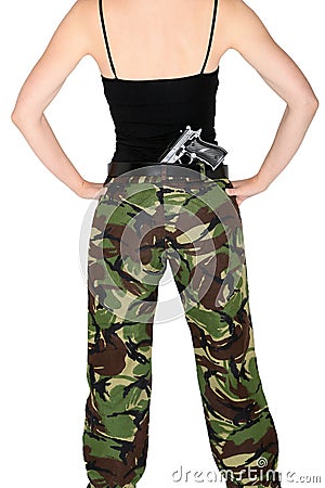 Army girl with a gun Stock Photo