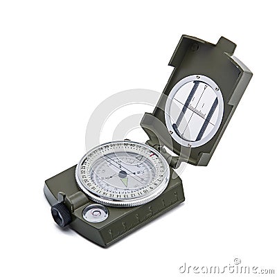 Army green Compass isolation on white. Stock Photo