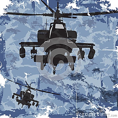 Army grunge background with helicopter. Vector Vector Illustration