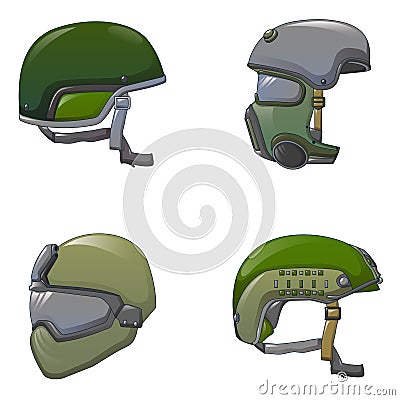 Army helmet soldier icon set, cartoon style Vector Illustration