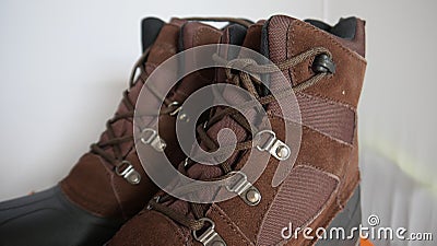 Army hiking alpine boots for adventurous trips Stock Photo