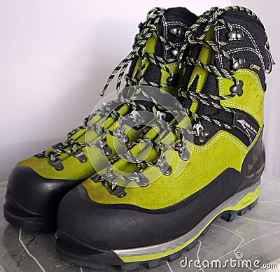 Army hiking alpine boots for adventurous trips Stock Photo