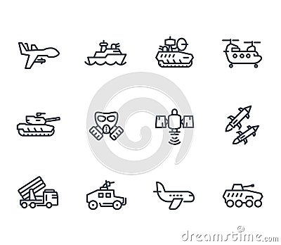 Army line icons on white, vector illustration Vector Illustration