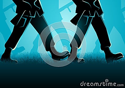 Army marching on grassland Vector Illustration