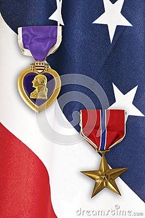 Army Medals on American Flag Stock Photo