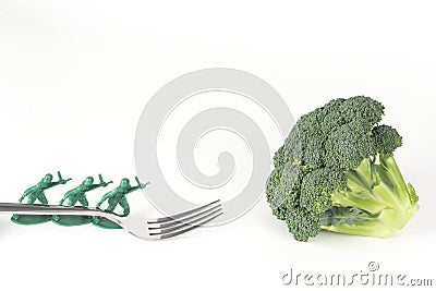 Army Men Broccoli Fork Stock Photo