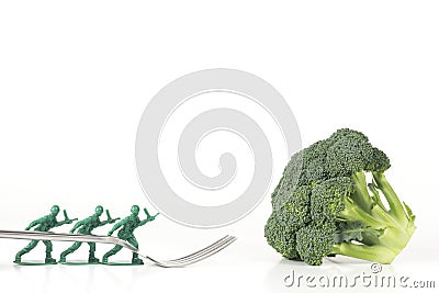 Army Men Broccoli Fork Stock Photo