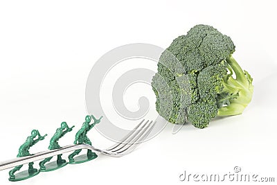 Army Men Broccoli Fork Stock Photo