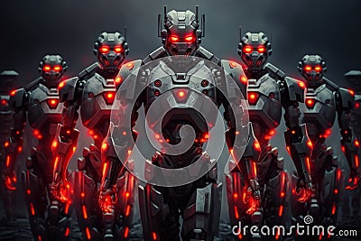 An army of mighty military robots is ready for battle With Generative AI Stock Photo