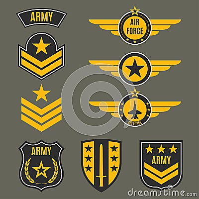 Army and military badge set. Shields with army emblem. Vector illustration. Vector Illustration
