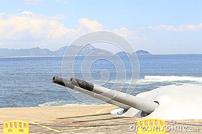 A army navy turret denfender in Forte de Copacabana, Rio de Janeiro, Brazil, South America Stock Photo