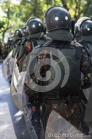 Army police soldiers parade during a tribute to Brazilian Independence Day in the city of Salvador, Bahia Editorial Stock Photo