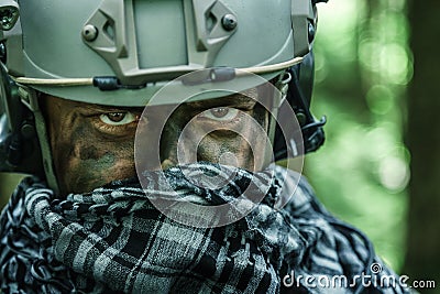 Army ranger in the forest Stock Photo