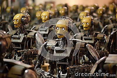 an army of robots controlled by AI Stock Photo