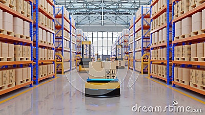 An army of robots efficiently sorting hundreds of parcels per hourAutomated guided vehicle AGV Stock Photo