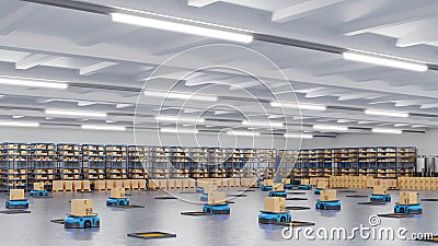 An army of robots efficiently sorting hundreds of parcels per hourAutomated guided vehicle AGV Stock Photo
