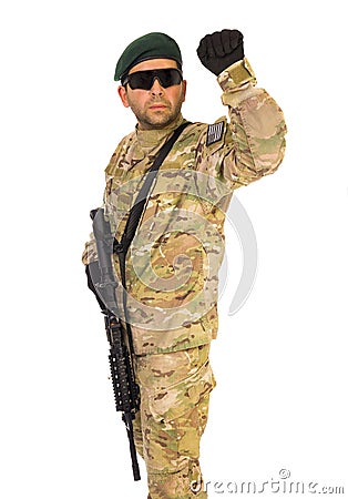 Army serviceman hand signaling Stock Photo