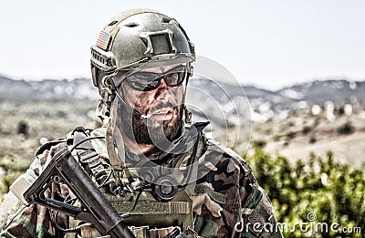 Army soldier, modern combatant shoulder portrait Stock Photo