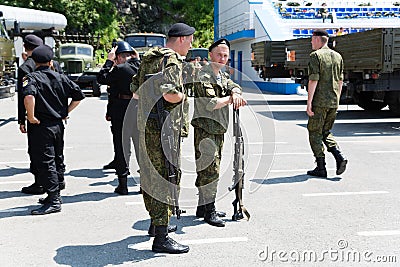 Army soldiers Russia on the waterfront in Vladivostok Editorial Stock Photo