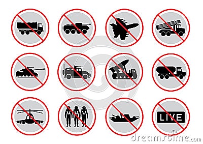 army transport prohibited sign symbol set Vector Illustration