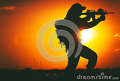 Army Trooper with Rifle Stock Photo