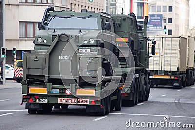Army vehicles during the military parade on the Belgium National Day Editorial Stock Photo