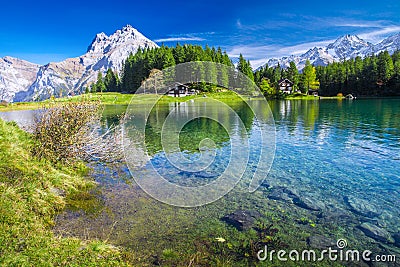 Arnisee lake with Swiss Alps, Canton of Uri, Switzerland Stock Photo