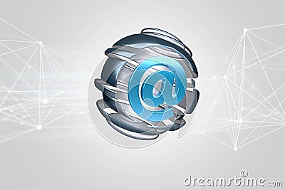 Arobase symbol displayed in a sliced sphere - 3D render Stock Photo