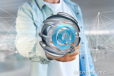 Arobase symbol displayed in a sliced sphere - 3D rendering Stock Photo